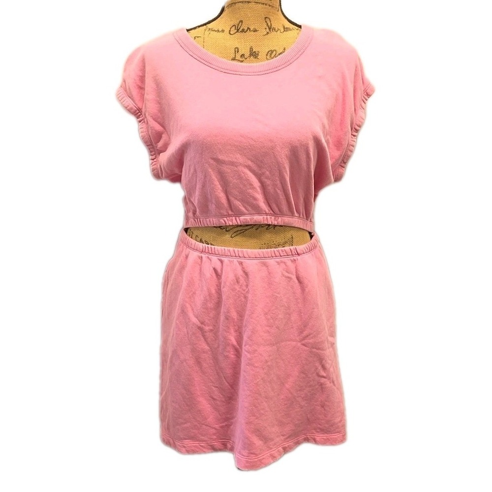 Offline Aerie Pink Terry Cloth Dress Cutout Waist Lounge Coastal Vacation sz S